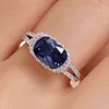 Söt Lady Sapphire Diamond Ring 100% Real 925 Sterling Silver Party Wedding Band Rings for Women Bridal Engagement Smycken