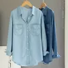 Blouses Femmes Femmes Vintage Classique Casual Streetwear Chemises en denim surdimensionnées Tendance Bleu Poches à manches longues Femme Style coréen Tops