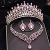 Collana di orecchini set corona blu gioielli da sposa per le donne diademi verdi e orecchini girocollo set da sposa ballo di fine anno sposa rosa