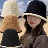 Wide Brim Hats Bucket Womens Winter Warm Thick Knitted Hat Lamb Fleece Wool Bonnet Cap Fashion Panama Fisherman Caps Slouchy Plush Skull Beanie 231130