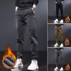 Men's Pants Men Autumn Winter Casual Elastic Waist Drawstring Corduroy Trousers Thickened Fleece Lining Straight Fit Harem