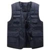 Men's Vests Winter Multiple Pockets Tank Top Coat Warm Vest Jacket Stand Collar Cardigan Sleeveless Jackets Techwear