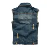 Coletes masculinos Faliza Mens Denim Coletes Rasgado Sem Mangas Jeans Jaqueta Homens Coletes Algodão Gilet Tank West Cowboy Hip Hop Rivet Streetwear 231130