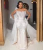 2024 Luksusowa sukienka ślubna syrena Odłączona Illusion Szyja Kościk Kryształy Bride suknie ślubne Arabic Aso Ebi Evidos de Novia