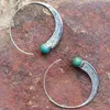 Hoop Earrings Turquoise Gemstones Vintage Carving For Women Thai Silver White Gold Color Trendy Jewelry Accessories