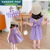 Robes d'été pour filles, tenue de princesse violette, dos nu, avec nœud en V, vêtements pour enfants