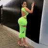 Sıradan elbiseler bkld dantelli kolsuz açık sırt seksi içi boş out bodycon uzun parti elbise 2023 yaz tarzı kadınlar moda yeşil portakal