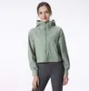 LL Femmes Yoga Veste À Capuche Manches Longues Tenue Couleur Unie Dos Fermeture Éclair Vestes De Gym Façonnage Taille Serrée Fitness Survêtement Sportswear scuba yoga womens 46