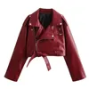 Women's Jackets Woman Fashion Red Loose Short Leather Jacket 2023 Girls High Street Zipper Motorcycle Female Asymmetrical Pu