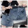 Rokken P-Ra Luxe Designer Womens Denim 2023 Merk Mode Meisjes Zomer Sexy Hoge Taille Hip Wrap Rok Jurk Korte Drop levering Dhkwo