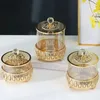 Storage Bottles Lid Gold With Pot Inlay Metal Relief Glass Jars Craft European Living Room Decoration Jar
