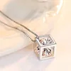 S925 Sugar Cube Chain 1 CT Mosan Diamond Moissanite Rubik's Square Pendant Necklace for Women Gift