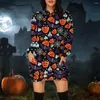 Vestidos casuais halloween impresso hoodie vestido abóbora feminino treino diário hoodies manga longa pulôver outono inverno solto tee