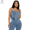 Combinaisons pour femmes barboteuses VAZN 2023 fermeture éclair Sexy Style de rue femmes sans manches sans bretelles couleur Pure Denim pantalons longs 231201