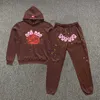 Sweats à capuche pour hommes Sweatshirts Young Thug Mousse Imprimer Sp5der 555555 Sweat-shirt Ensemble Brown Mode Survêtement Spider Web Sweat à capuche Pantalon de survêtement 011623hiqzc E0DB