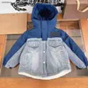 Nieuwe baby designer jas peuter kapmantel maat 120-160 denim splicing ontwerp kinderkleding winter kind bovenkleding Nov25