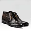 Botas masculinas de couro genuíno atira lace-up apontou toe homens vestido sapatos com textura de crocodilo negócios casual tornozelo