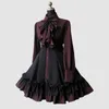 Costume a tema 2023 Autunno elegante Lolita nero gotico abiti da donna di grandi dimensioni colletto con fiocco pieghettato pizzo Goth abito vintage chic Jurken 231201