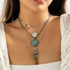 Pendanthalsband Vintage Green Crystal Necklace for Women Love Star Multi-Layer Beads Stars Clavicle Chain Party Jewelry Gift