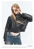 American Fashion Stand Collar Long Sleeve Short Pu Leather Short Jacket Jacket Baseball Jersey Zipper Top Women