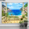 Tapestries Imitation Window Landscape Tapestry Wall Hanging Park Flower Tree Ocean Printing Art Home Decor Christmas Wall Tapestry 231201