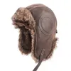 Traper Hats Men Winter Caps Lei Feng Hat Womens Pilot Bomber Faux Fur Skórzowa czapka śniegowa z ucha klapy wiatroodporne ciepło 231130