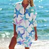 Camicette da donna Camicetta con stampa di stelle marine di mare Camicia a maniche lunghe con bottoni Camicie larghe alla moda per protezione solare Capispalla per le vacanze