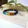 Beaded Strands 7 Chakra Black Onyx Stone Bracelet Spiritual Healing For Womens JewelryBeaded198x