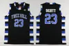 Maglia da basket NCAA One Tree Hill Ravens Brother Movie 3 Lucas 23 Nathan Scott Nero Bianco Blu