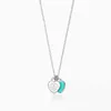 Blue box TF Classicdesigner tiff necklace top Classic Thome s Sterling Silver Double Heart Plate Pendant with Drip Glue and Diamond Plated Tie Necklace