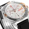 BLS Chronomat B01 ETA A7750 Automatyczne chronograf męskie Watch 42 Dwucie Rose Gold Silver Dial Czarna guma IB0134101G1A1 Super Edition RELOJ HOMBRE Puretime I9