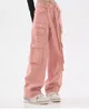 Damesjeans roze cargobroek hoge taille recht casual baggy Y2K wijde pijpen grunge streetwear stijl denim broek