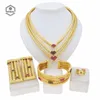 Necklace Earrings Set Gold Plating Jewelry 24k Original Women's Luxury Colorful Plated Square Bracelet Wedding Bijoux