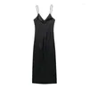 Casual Dresses Black Slip Dress Woman Sleeveless Satin Long For Women Ruched Slit Midi Backless Sexy Night Evening
