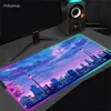 Myse podkładki nadgarstka spoczywa RGB Anime Pad Księżyc Mat Mat 900x400 Maty biurka LED Laptop Kawaii Mousepad XXL Estetyczny Podświetlenie dywanowe 231130