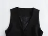 Women's Vests Black Sleeveless Vest Sets Pant For Women Elegant V-Neck Coats Woman Gathered Sides Waistcoat Fashion Side Pleat