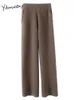 Pantaloni da donna Yitimuceng Cashmere Gamba Larga Donna 2023 Moda Vita Alta Lavorato a Maglia di Lana Vintage Elastico Pantaloni Della Tuta Casual