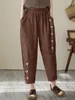 Pantaloni da donna Donna Casual Arrivo 2023 Estate Stile Vintage Ricamo Floreale Cotone Lino Femminile Pantaloni Harem alla caviglia B2469