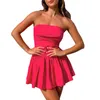 Casual Kleider Damen Tube Top Gesammelt Schlank A Saum Plissee Einfarbig Off Schulter Für Frauen Kleid Vestidos