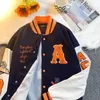 Women's Jackets American Letter Embroidered Street Single Breasted Women Jacket Bomber Two Tone Sunset Heavyweight Casual Fashion Coat 231201