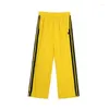 Pantalon Femme Coréen Y2K Streetwear Yellow Track Femmes Harajuku Hip Hop Pantalon de survêtement à jambe large surdimensionné Pantalon de jogging à rayures à séchage rapide