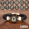 Kedja 12 Constellations Zodiac Sign Armband Black Leather Natural Stone Men Arms Aries Leo Horoscope Jewelry Christmas Gifts 231130