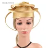 Wide Brim Hats Bucket Hats Gold Fascinator Kentucky Wedding Pillbox Cap Women Church Tea Party Fedora Hat Satin Flower Big Chapeau Femme Ladies 231130