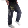 Calças masculinas Mens Baggy Jeans Reta Skate Asa Bordado Perna Larga Calças Jeans Hip Hop Nova Moda Street Dance Hip-Hop Rap Jeans Q231201