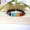 Fili di perline 7 Chakra Bracciale in pietra di onice nero Guarigione spirituale per gioielli da donnaBeaded225j