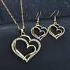 Necklace Earrings Set 2023 Luxury Simple Big Small Hollow Double Heart-shaped Exquisite Crystal Zircon Pendant Chain Women's Wedding Jewelry