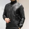 Herrjackor 2023 Autumn Leather Jacket Men Stand Collar Slim Pu Fashion Motorcykelrock Mens Moto Biker