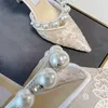 Bridal Aurelie Sandals Shoes Women Pointed Toe Pumps with Pearl Embellishment White Black Lace Party Wedding Lady Elegant High Heels EU35-43 With Box