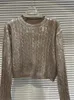 Suéteres para mujer Chic Twist Fashion Gold Punto O Cuello Manga larga Jersey suelto Mujer Otoño 2023 Warm Highstreet Tops Jumper 231201