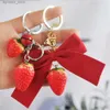 Keychains Lanyards Fruit Keychain Red Bowknot Pendant Bell Bästa present Key Ring Charms bil Trinka Keyring Bag Ornament Accessory R231201